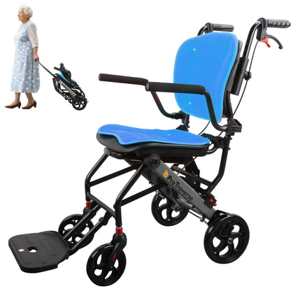 folding transport wheelchair#a05 blue