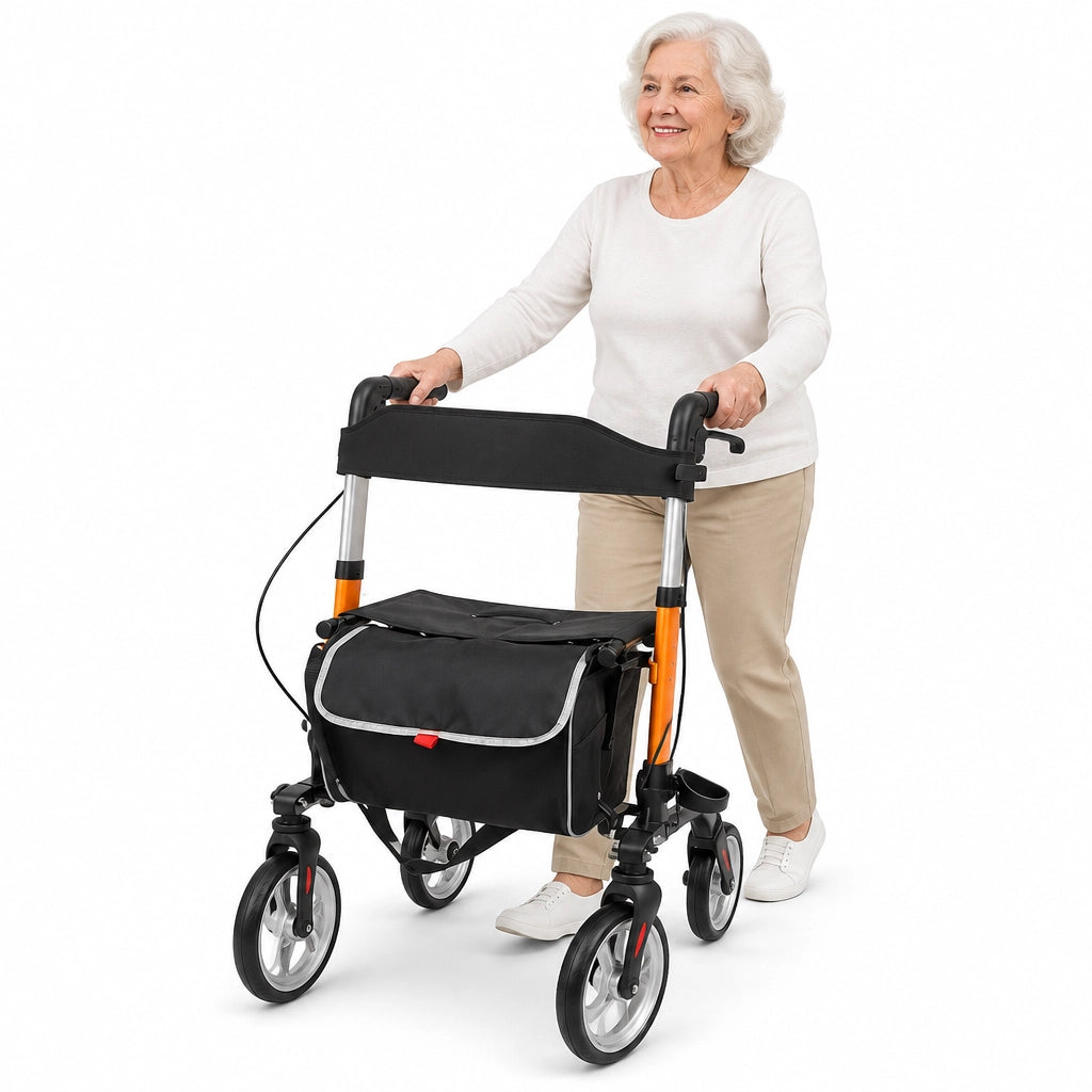 Clearance Foldable Rollator Walker for Seniors with Padded Seat and Height Adjustment