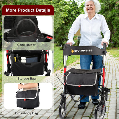 rollator with cup holder and storage bag#ar60 red