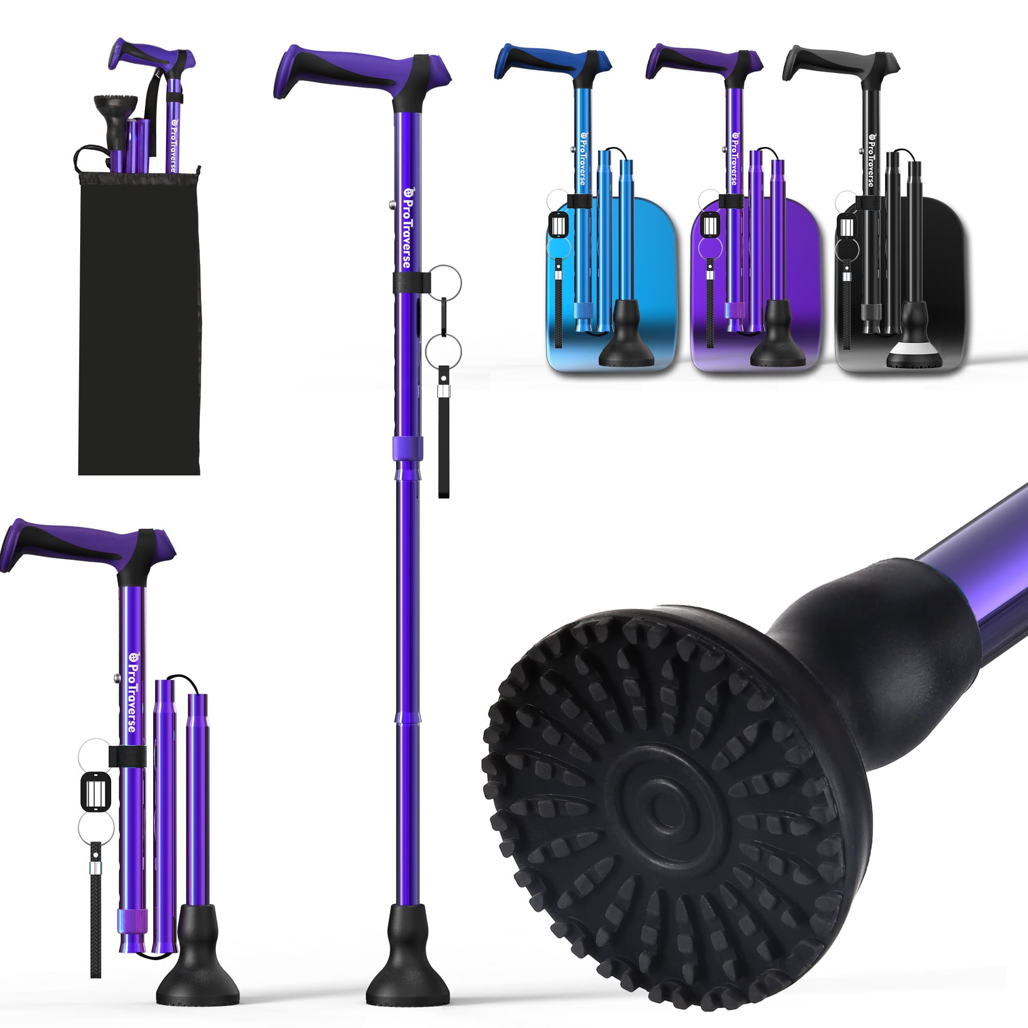 Foldable Lightweight Walking Cane for Seniors with Wrist Strap & Emergency ID Tag