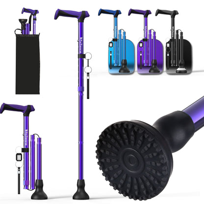 Foldable Lightweight Walking Cane for Seniors with Wrist Strap & Emergency ID Tag