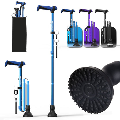 Foldable Lightweight Walking Cane for Seniors with Wrist Strap & Emergency ID Tag