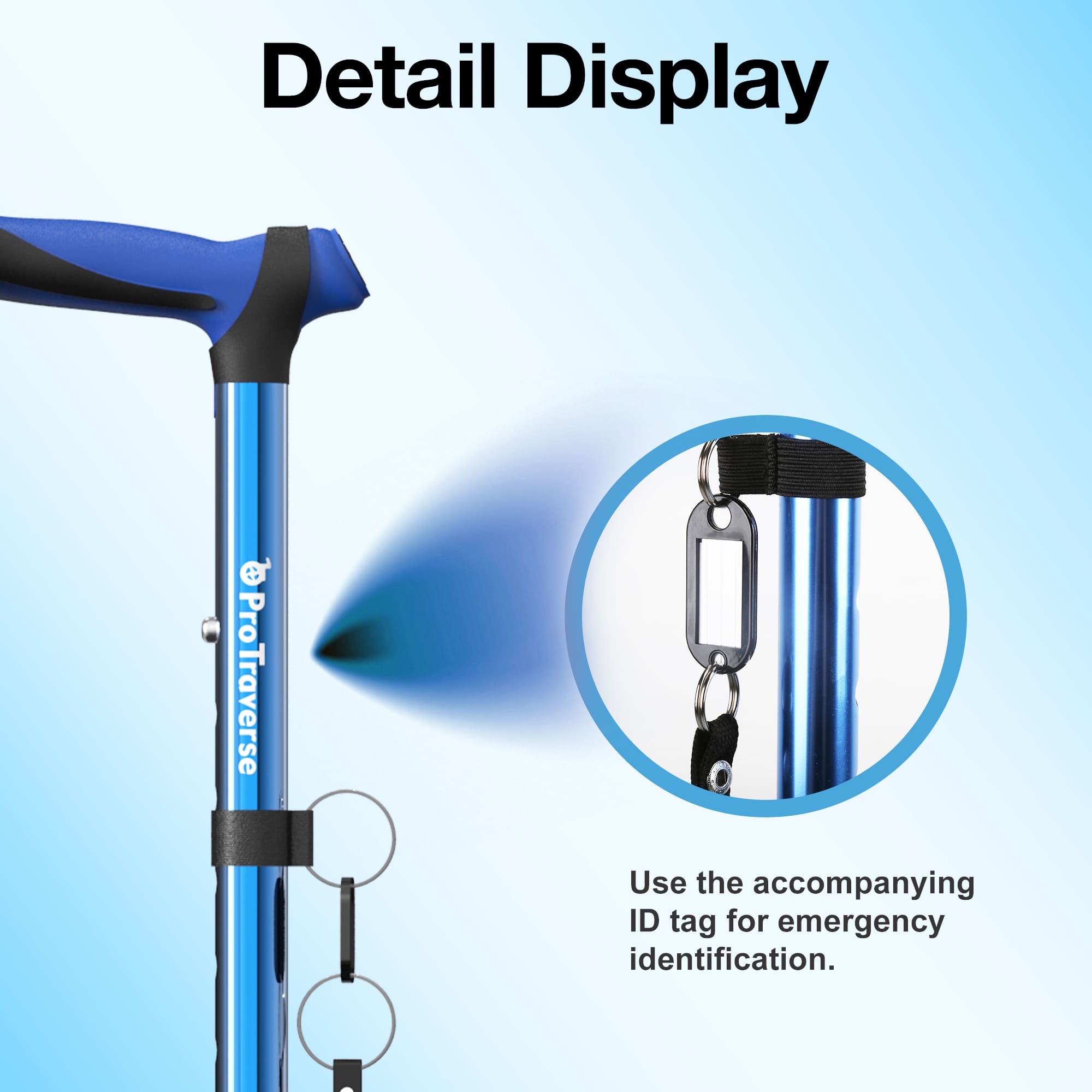 Foldable Lightweight Walking Cane for Seniors with Wrist Strap & Emergency ID Tag