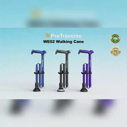 Foldable Lightweight Walking Cane for Seniors with Wrist Strap & Emergency ID Tag