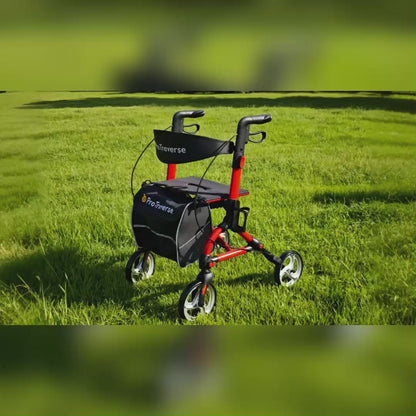 Foldable Rollator Walker for Seniors – Seat, 8" Wheels, Stylish Colors (Pink/Blue/Red)