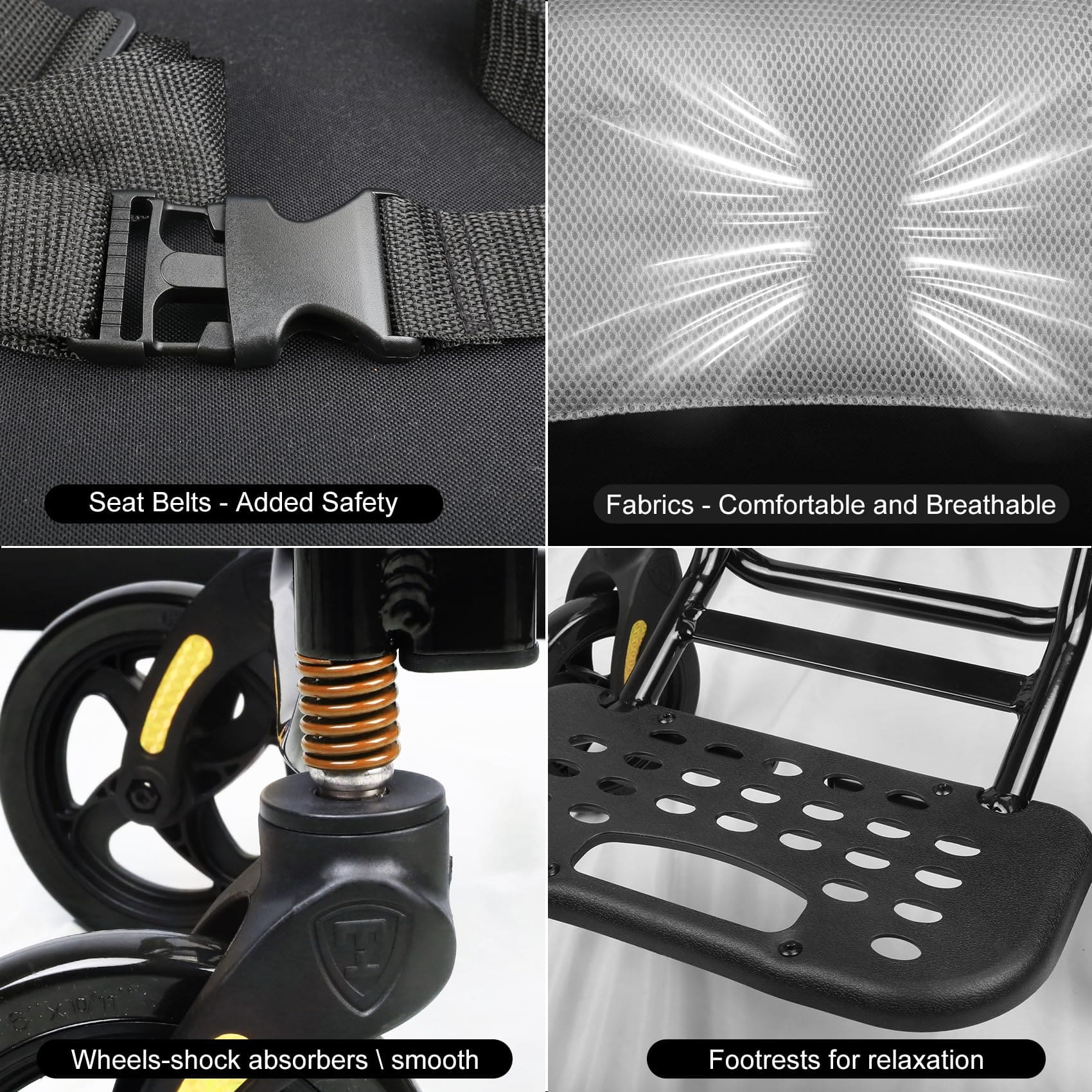 transport wheelchair with breathable fabrics#a02 gray